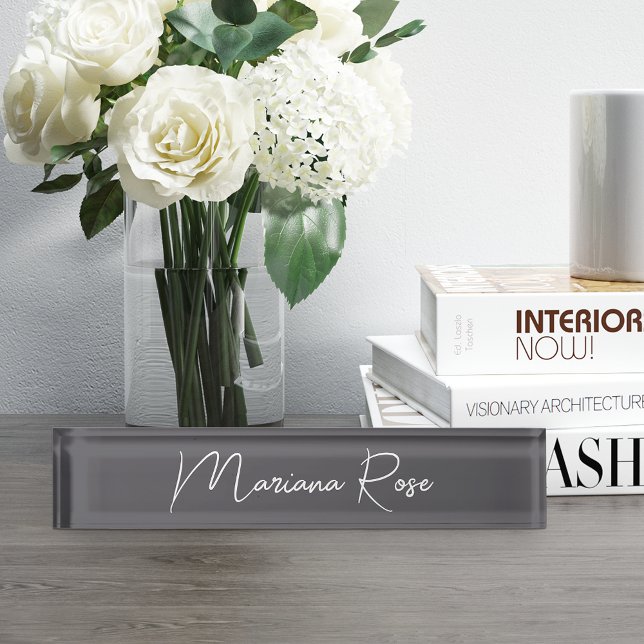 Charcoal Grey Elegant Handwritten Script Nameplate (Creator Uploaded)