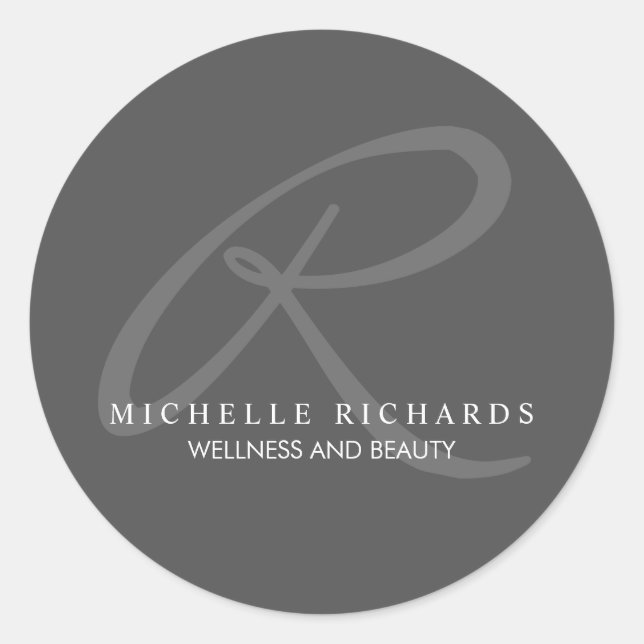 Charcoal Grey Elegant Minimalist Monogram Logo Classic Round Sticker (Front)