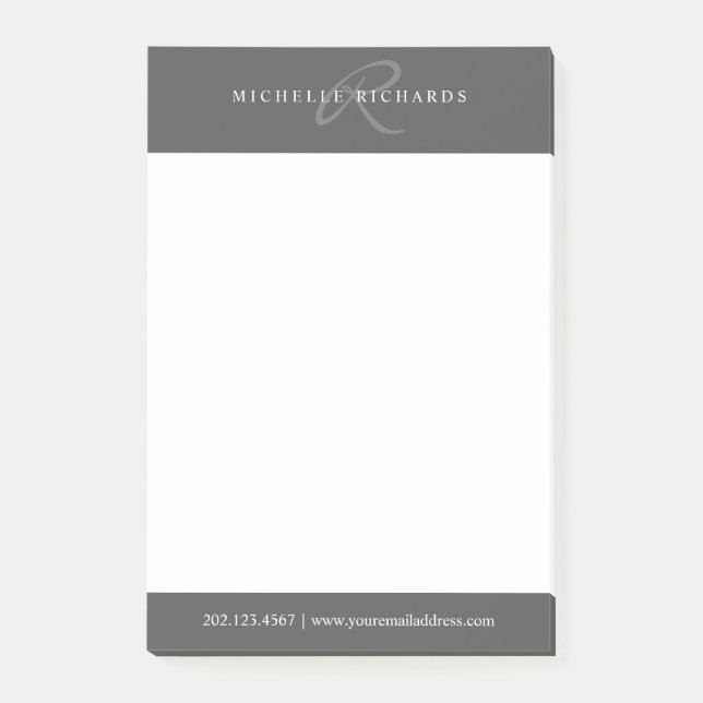 Charcoal Grey Elegant Minimalist Monogram Logo Post-it Notes (Front)