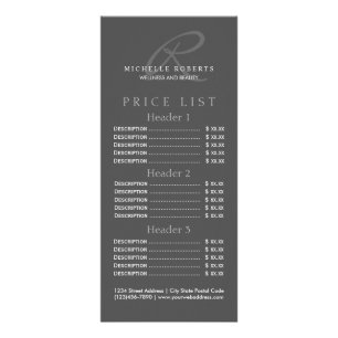 Charcoal Grey Elegant Minimalist Monogram Logo Rack Card