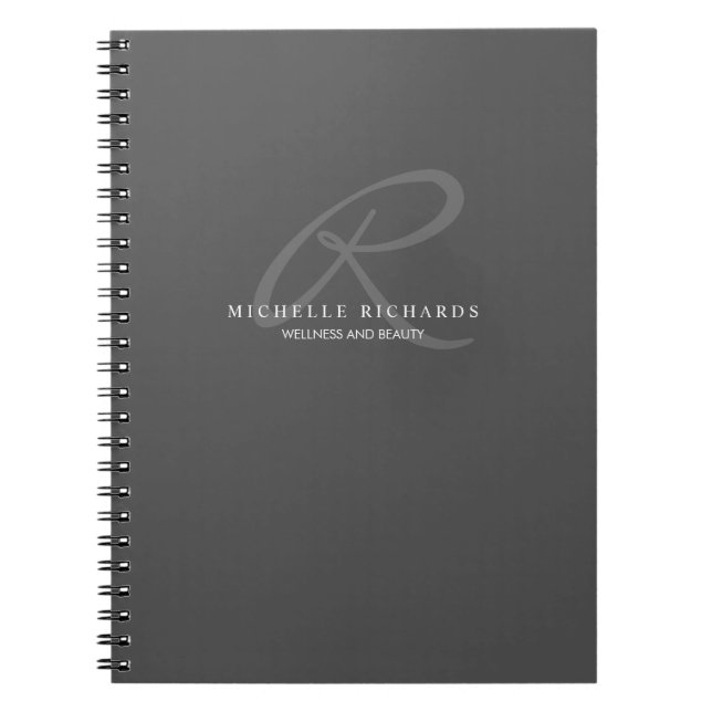 Charcoal Grey Elegant Minimalist Monogram Notebook (Front)