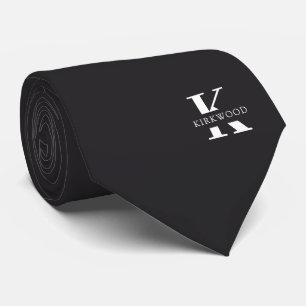 Charcoal Grey Elegant Monogram + Name One-Sided Tie