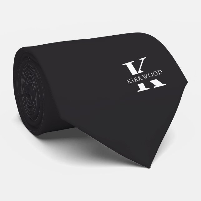 Charcoal Grey Elegant Monogram + Name | One-Sided Tie (Rolled)