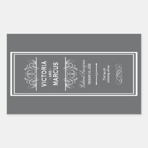 Charcoal Grey Elegant Wedding Monogram Wine Bottle Rectangular Sticker