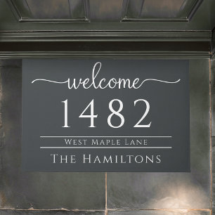 charcoal grey family name personalised address doormat