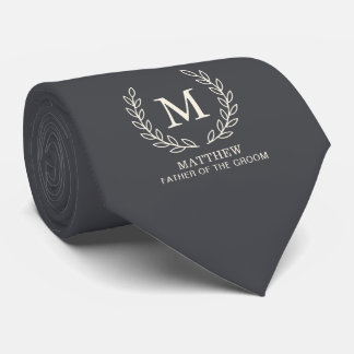 Charcoal Grey Father of the Groom Monogram Wedding Tie