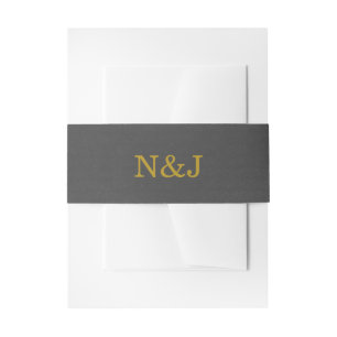 Charcoal Grey & Faux Gold Floral Wedding Elegant Invitation Belly Band