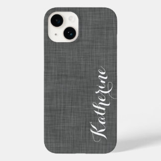 Charcoal Grey Faux Linen Texture Custom Monogram Case-Mate iPhone 14 Case