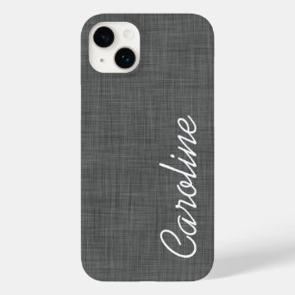 Charcoal Grey Faux Linen Texture Custom Monogram Case-Mate iPhone 14 Plus Case