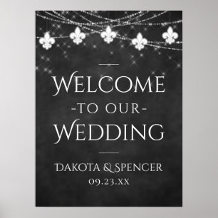 Charcoal Grey Fleur de Lis Light Wedding Welcome Poster