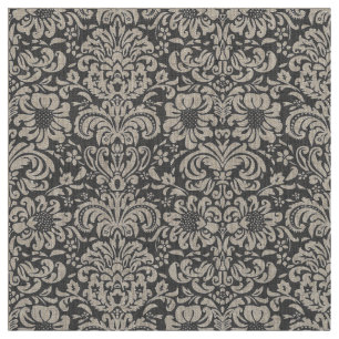 Charcoal Grey Floral Damask Fabric