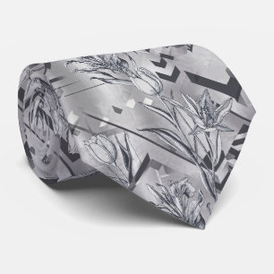 Charcoal Grey Floral Engraving and Zigzag Tie