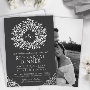 Charcoal grey foil monogram rehearsal dinner