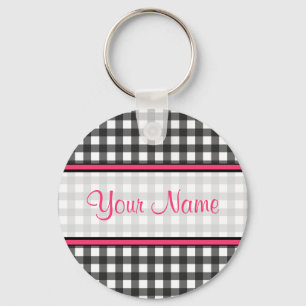 Charcoal Grey Gingham Keychain