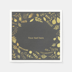 Charcoal Grey & Gold Floral Wedding Napkins
