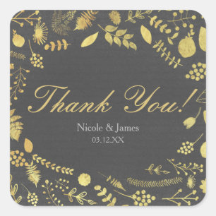 Charcoal Grey & Gold Floral Wedding Stickers