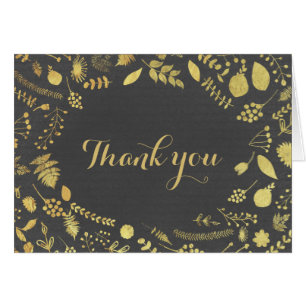 Charcoal Grey & Gold Floral Wedding Thank You