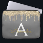 Charcoal Grey Gold Glitter Sparkle Monogram Laptop Sleeve<br><div class="desc">Charcoal Grey (Grey) and Gold Faux Dripping Modern and Elegant Girly Glitter and Sparkle Elegant Monogram Case. This case can be customised to include your initial and first name.</div>