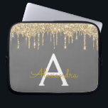 Charcoal Grey Gold Glitter Sparkle Monogram Laptop Sleeve<br><div class="desc">Charcoal Grey (Grey) and Gold Faux Dripping Modern and Elegant Girly Glitter and Sparkle Elegant Monogram Case. This case can be customised to include your initial and first name.</div>