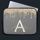 Charcoal Grey Gold Glitter Sparkle Monogram Laptop Sleeve<br><div class="desc">Charcoal Grey (Grey) and Gold Faux Dripping Modern and Elegant Girly Glitter and Sparkle Elegant Monogram Case. This case can be customised to include your initial and first name.</div>