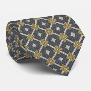 Charcoal Grey & Gold Ornate Lattice Medallion Tie