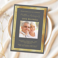 Charcoal grey gold photo birthday