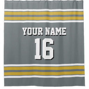 Charcoal Grey Gold White Stripes Sports Jersey Shower Curtain