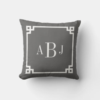 Charcoal Grey Greek Key Border Custom Monogram Cushion