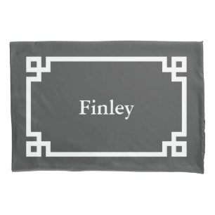 Charcoal Grey Greek Key Monogram Standard Pillowcase