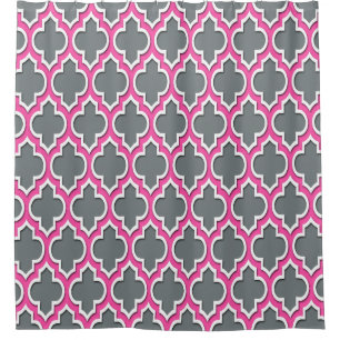Charcoal Grey Hot Pink White XL Moroccan #4DS Shower Curtain