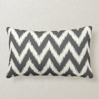 Charcoal Grey Ikat Chevron Lumbar Cushion