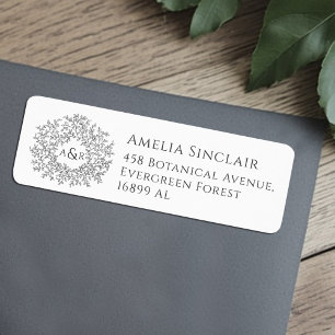 Charcoal grey leaves wedding return address