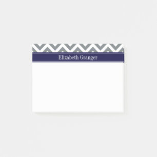 Charcoal Grey Lg Chevron Navy Blue Name Monogram Post-it Notes