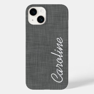 Charcoal Grey Linen Texture Custom Monogram Case-Mate iPhone 14 Case