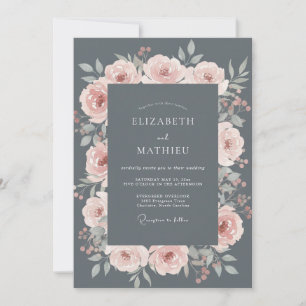 Charcoal Grey Luminous Winter Wedding Invitation