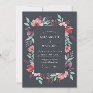 Charcoal Grey Lush Autumn Wedding Invitation