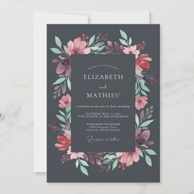 Charcoal Grey Lush Autumn Wedding Invitation (Front)