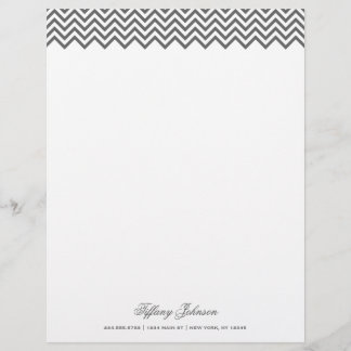 Charcoal Grey Modern Chevron Border Personalized Letterhead