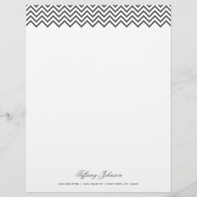 Charcoal Grey Modern Chevron Border Personalized Letterhead (Front)
