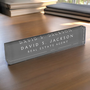 Charcoal Grey Modern Elegant Professional Classy Nameplate