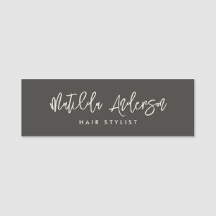 Charcoal grey modern minimal elegant script name tag