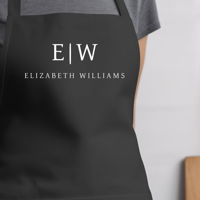 Charcoal Grey Modern Minimalist Monogram Name Apron (Creator Uploaded)