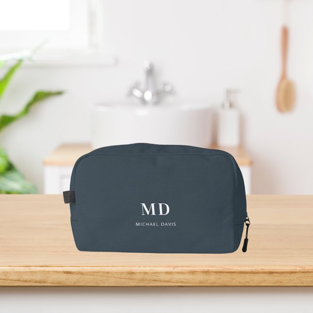 Charcoal grey monogram initials name dopp kit (Creator Uploaded)