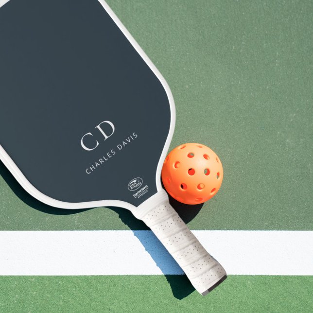 Charcoal grey monogram initials name pickleball paddle (Creator Uploaded)