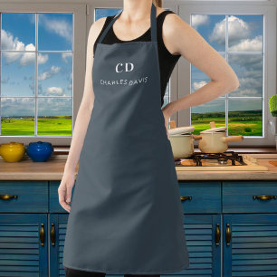 Charcoal grey monogram name business apron