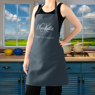 Charcoal grey monogram name business apron