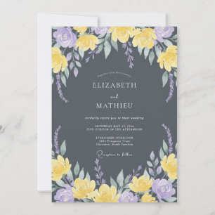 Charcoal Grey Moody Botanical Wedding Invitation