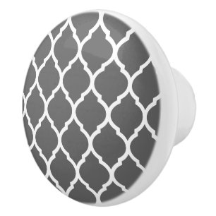 Charcoal Grey Moroccan Quatrefoil Ceramic Knob