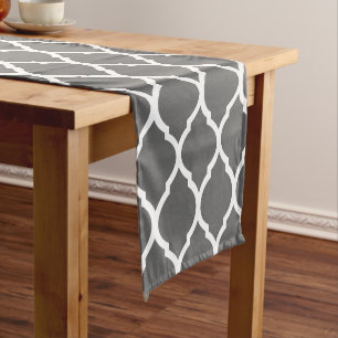 Charcoal Grey Moroccan Quatrefoil Short Table Runner