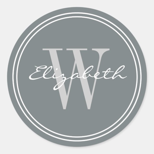 Charcoal Grey Name Monogram Envelope Seals (Front)